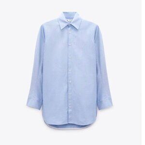 Zara Oversized Poplin Shirt - Blue - M